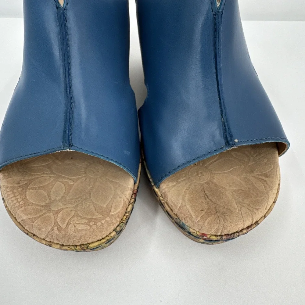 Born Casaba C34104 Blue Leather Floral Slip Womens Cork Wedge - Size 8M - Picture 4 of 11